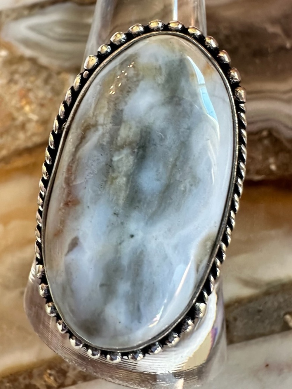 2515 Artisan Silver and Gray Ocean Jasper Stone Ring